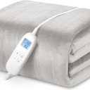 PROALLER Electric Heated Blanket Queen Size with 6 Levels & 8h Auto Off, Ultra Soft Flannel Full Body Heating Blanket, Machine Washable, Warm Gray, 84" x 90"