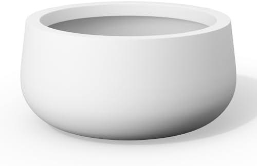 Kante 15.7 Inch-Dia Round Concrete Bonsai Planter with Drainage Hole, Large Plant Pot for Indoor Outdoor Plants, Suitable for Patio, Garden, Home, White