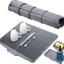 Dimeho 3 PCS Silicone Dish Drying Mat for Kitchen Counter Raised kitchen Sink Mat Heat-resistant Drain Pad Dishes Non-Slip Fast Self-Draining Dish Drying Pad Dryings Rack with Built-in Drain (Grey)