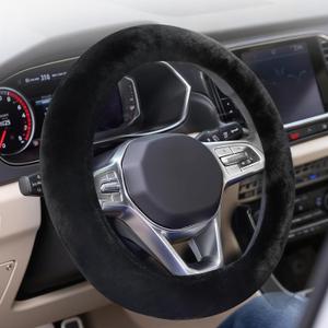 Coverado Winter Fluffy Steering Wheel Cover, Upgraded Anti-Slip Fuzzy Furry Car Steering Wheel Cover, Universal 14-15 inch, Soft Plush, Warm, No Odor, Luxurious Decoration for Women Men (Black)