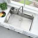 33x22 Drop In Kitchen Sink with Waterfall Stainless Steel | Top Mount with Cup Washer Workstatin Ledge 16 Gauge Single Bowl Multifunctional Waterfall Sink, Adjustable Hot and Cold Water, 33" W x 22" D x 10" H