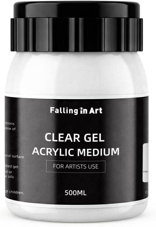 Falling in Art Clear Gel Acrylic Medium, 500ML/16.9Oz Gloss Gel Medium for Acrylic Paint, Ideal for Texture, Layering,and Extending Paint