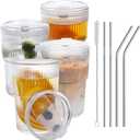 RÉΑLWÁY 16 OZ Iced Coffee Cups with Lids and Straws Set of 4, Unbreakable Plastic Drinking Glasses Reusable Iced Coffee Glass to Go Cup for Iced Tea, Juice, Water, BPA Free, Dishwasher Safe