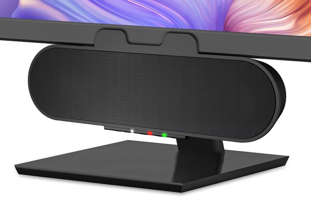 Cyber Acoustics USB & Bluetooth Speaker Bar (CA-2890PRO) USB Powered with Speakerphone for PC and Bluetooth for Connection to Smartphones, Clamps to Monitors up to 2 Inches Thick, 20 Watts