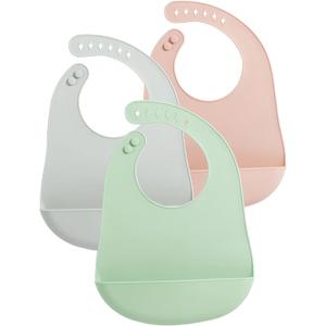 PandaEar 3 Pack Baby Bibs for Eating with Food Catcher, Waterproof Silicone Bibs for Babies Toddlers Boys Girls, Adjustable Baby Food Feeding Bibs, BPA Free