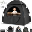 YoungMinds Blackout Baby Crib Tent - Waterproof Sleep Pod Fits for Travel Pack and Play, Milk Silk Fabric, Kids Black Out Cover Mosquito Net Tent with Toy Holder, Pack N Play Canopy Blocks Light