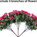 HyeFlora Artificial Faux Outdoor Flowers Plants for Spring Summer Decoration, Fake Silk Hotpink Camellia UV Resistant Look Real for Planter Outside Front Door Porch Patio Balcony, 3 Large Bundles