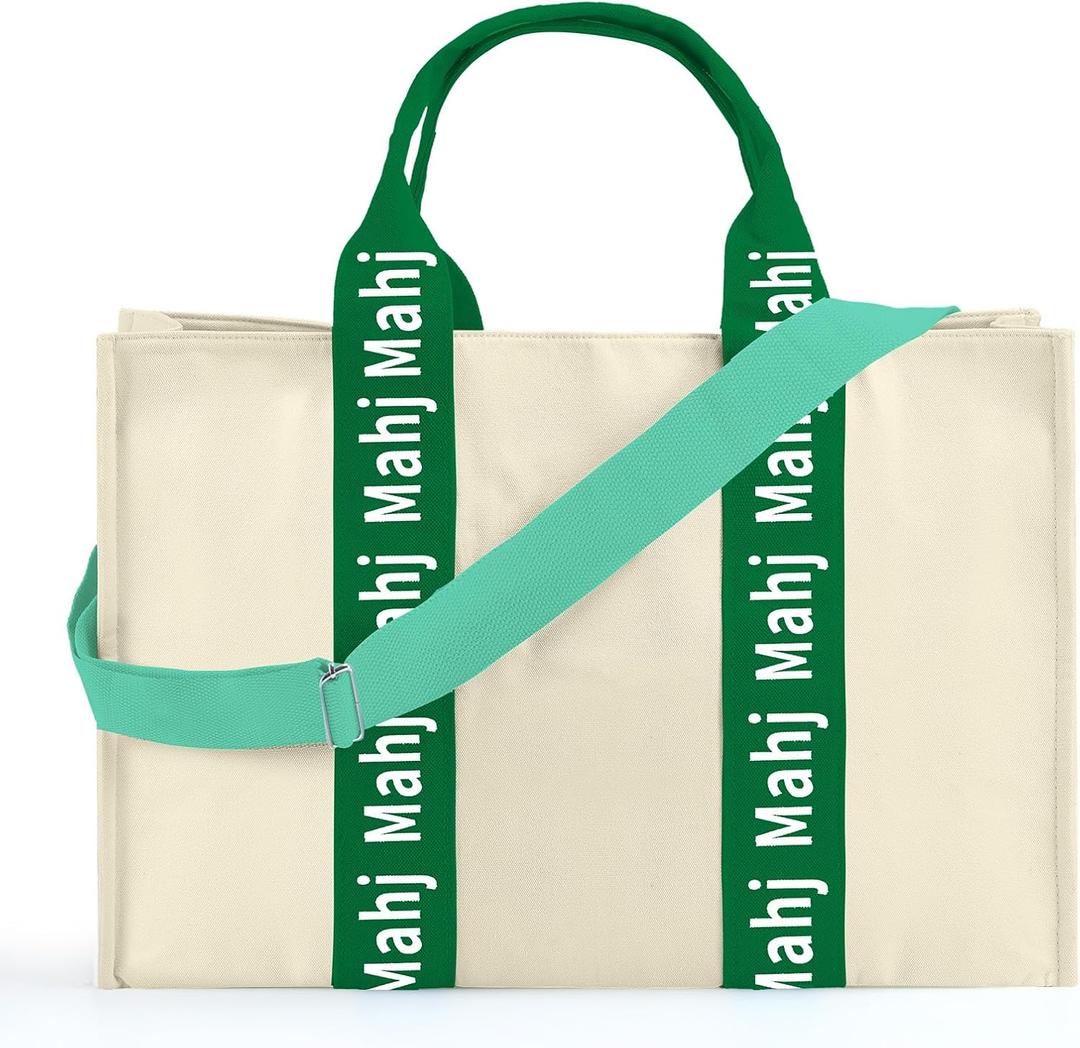 Empty Mahjong Bag for Tiles 22x15x6 Inches Thickened Canvas Mahjong Carrying Tote Bag with Lining and Thicker Handle for Enthusiasts Women or Men Party Supplies, Case Only