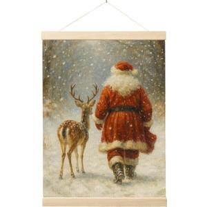 Evcprz Christmas Santa and Reindeer Wall Art Poster Hanger Frame, Rustic Christmas Decor, Winter Xmas Snowy Forest Hanging Canvas Prints Wall Art Decor for Home Living Room Bedroom, 12x16 Inch