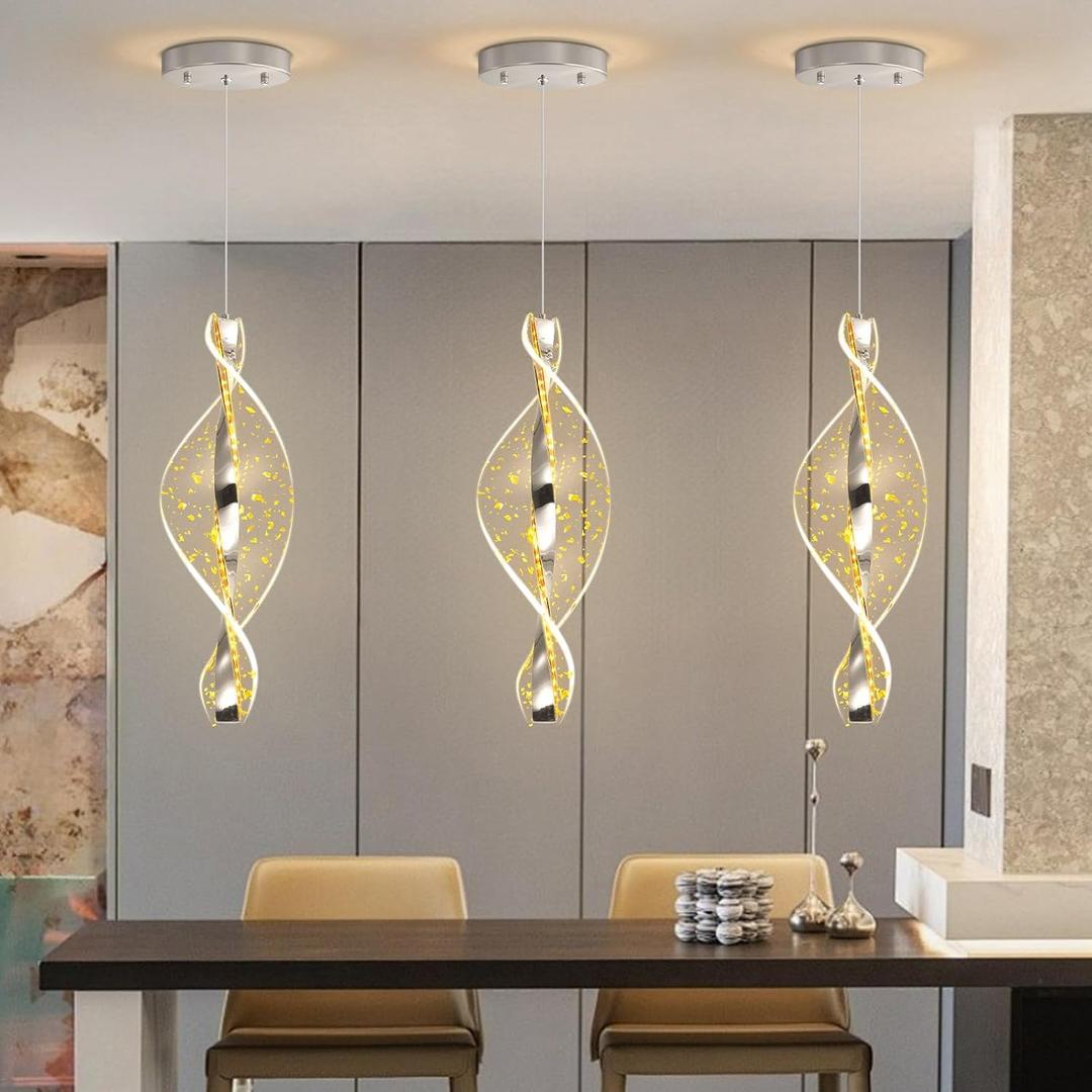 1 Lights Glam Chandelier Modern Pendant Lighting LED Dimmable Acrylic Chandelier for Kitchen Island Dining Room Bedroom Living Room Silver