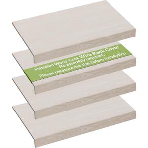 4 PCS Wire Rack Covers for Pantry Wood Grain, 24''W * 12''D(Ready to Use) Faux Wood Shelf Covers for Wire Shelving, Rustic Closet Shelves Covering Toppers, for Pantry, Bathroom, Kitchen,(White)