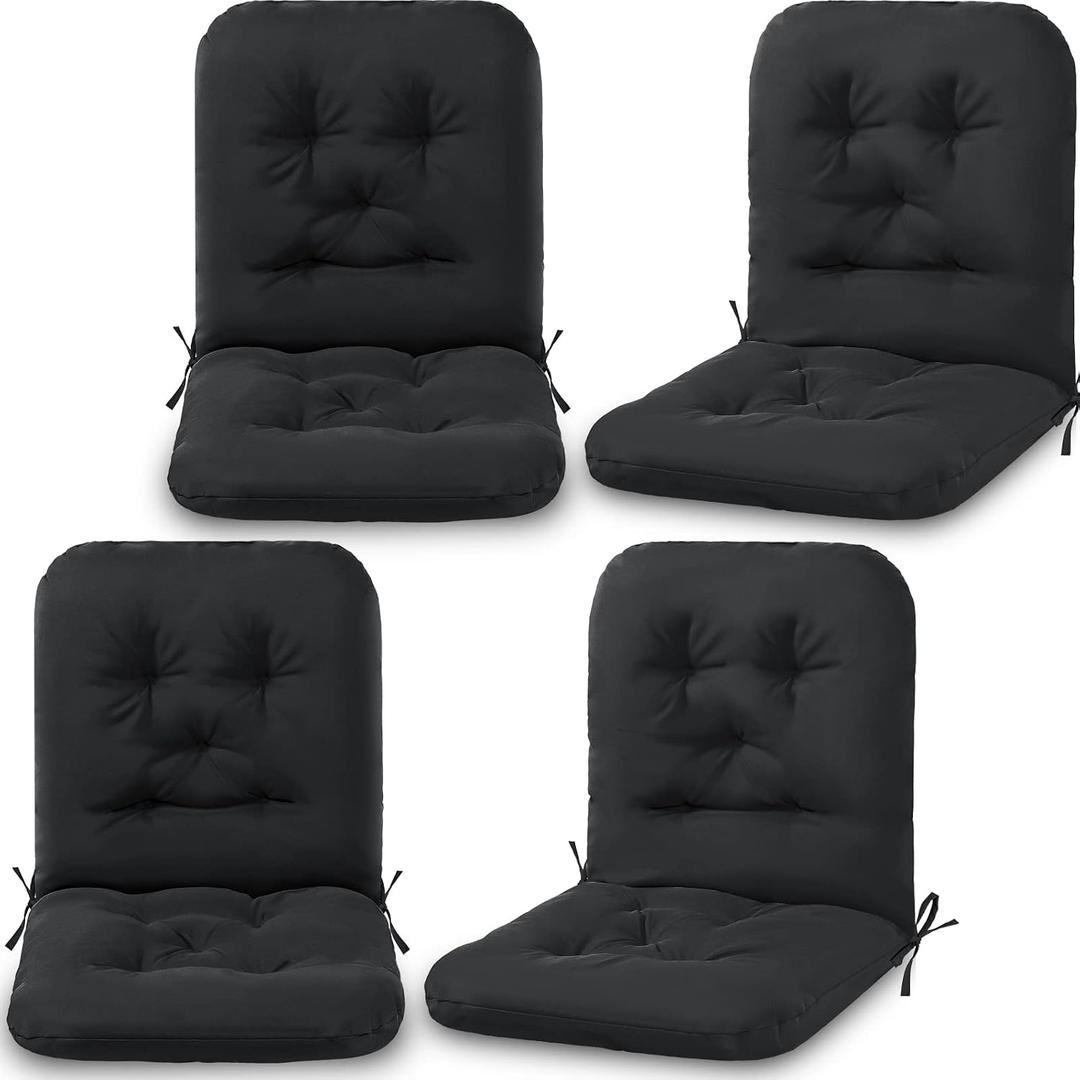 Chunful 4 Pack Tufted Back Chair Cushion Indoor Outdoor Weather Resistant Swivel Rocker Patio Chair Cushions for Outdoor Furniture (Black)