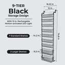 Over Door Organizer Storage - 9 Tier Black Metal Over the Door Pantry Organizer Heavy Duty Hanging Storage Rack, Behind Cabinet Shelves for Home, Kitchen, Bathroom, Closet, Pantry
