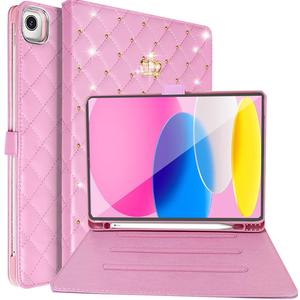 Changjia for iPad 9.7 Inch 6th/5th Generation 2018/2017 Case,iPad air 2/Air with Pencil Holder,Cute Crown Girly Diamond Elegant PU Leather Smart Auto Sleep/Wake Stand Protective Case for iPad 9.7,Pink