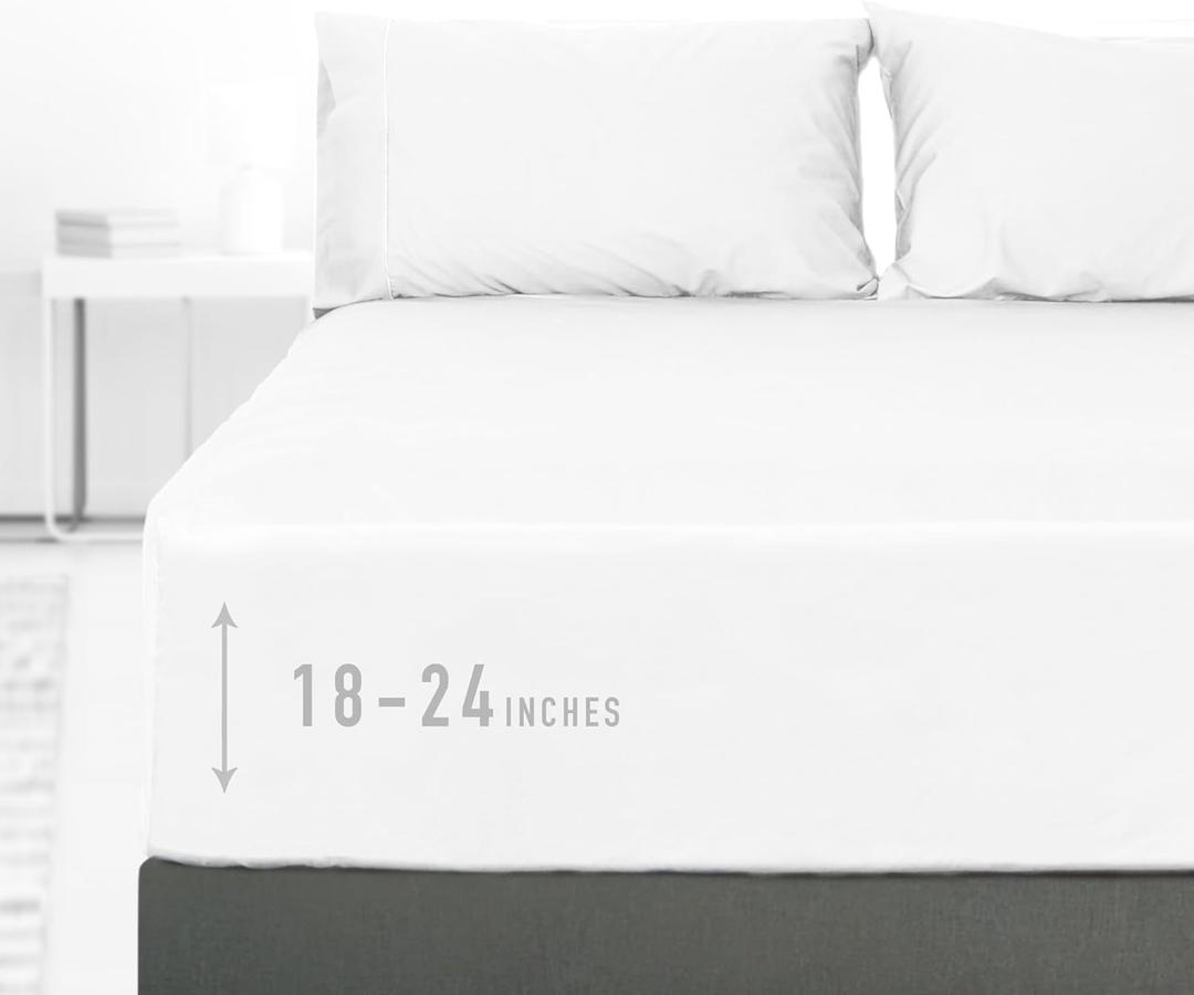 Sunflower King Fitted Sheet, 1-Piece Extra Deep Pocket Fitted Bottom Sheet 19", 100% Cotton Sateen Soft Breathable, White