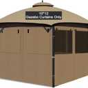 Gazebo Privacy Curtain 10'x12', Replacement Curtains with Mosquito Net Windows, 4-Panels Side Wall, Zippers, Waterproof Outdoor Curtains for Patio, Canopy, Garden and Backyard, Khaki (Curtain Only)