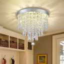 Depuley 3 Lights Modern Elegant Crystal Chandelier Lighting, K9 Ceiling Chandeliers Lights, Beaded Light Shade with Clear Acrylic Jewel Droplets, Flush Mount LED Ceiling Light for Dining Room, Bedroom and Living Room  