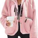 Nirovien Womens Fuzzy Fleece Jacket Button Down Sherpa Coats Casual Winter Warm Outwear with Pockets (Large, Pink Purple)