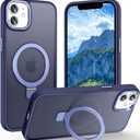Magnetic for iPhone 12/12 Pro Case with Ring Stand, [10 FT Drop Protection] [Velvety Touch] Slim Translucent Matte Back Shockproof Phone Case for iPhone 12/12 Pro 6.1'', Blue