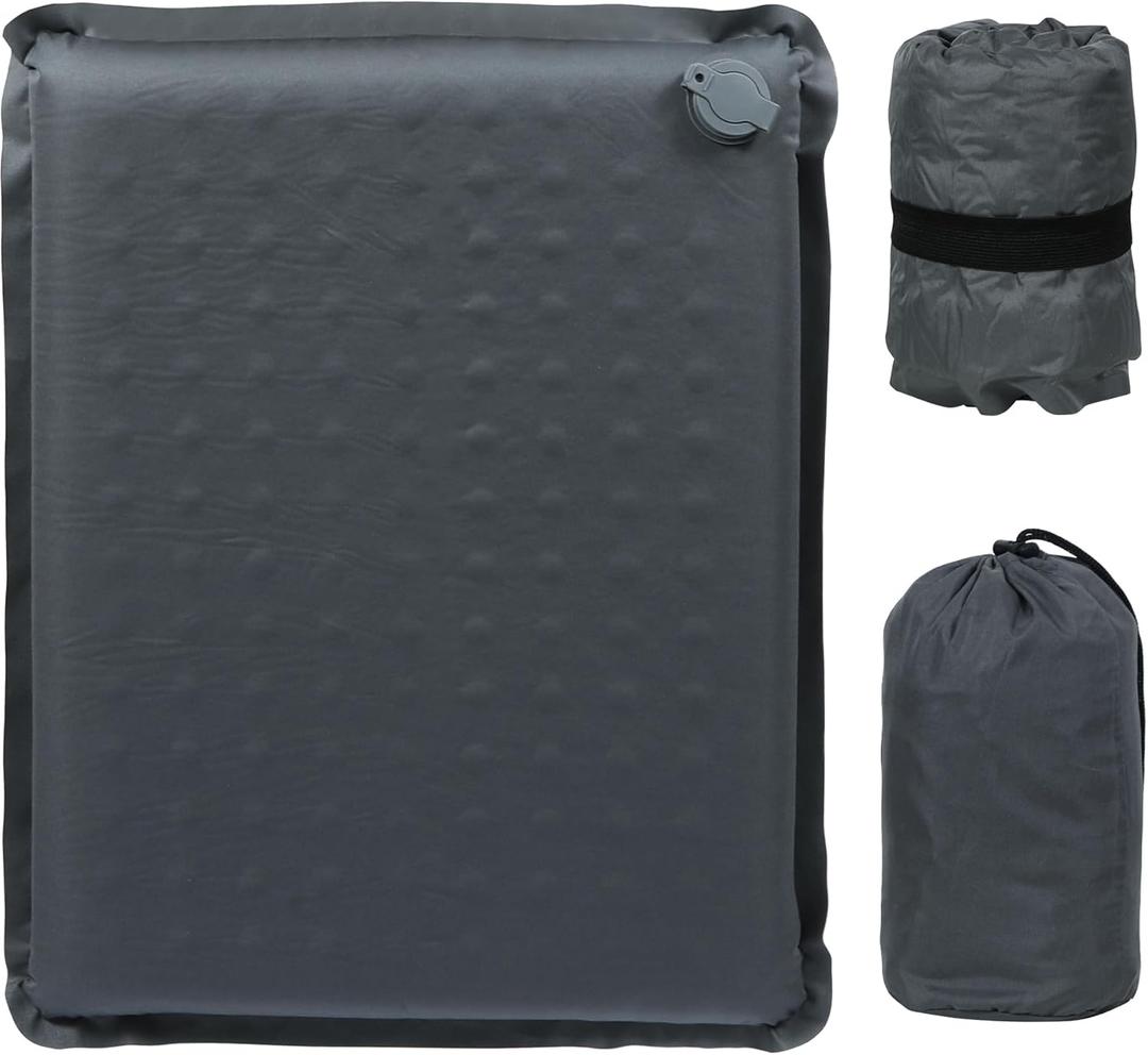 REDCAMP Inflatable Stadium Seat Cushion, Self-Inflating Memory Foam Airplane Seat Cushion, Portable Lightweight Camping Sitting Pad for Travel, Hiking Outdoor Activities (Gray)