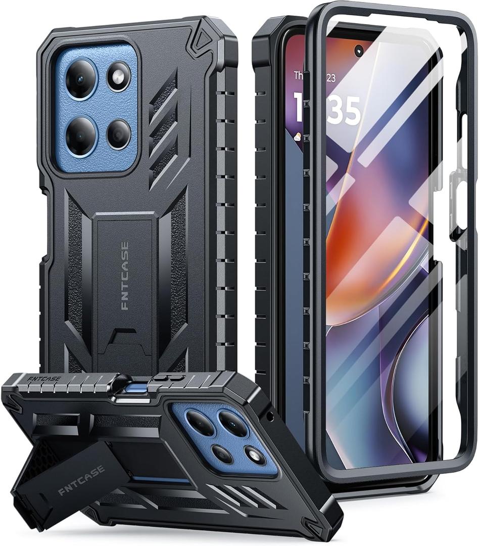 FNTCASE for Moto-G 2026/2025 Case: for Motorola Moto G Play 2026 5G Military Grade Drop Proof Protection Cover with Kickstand | Matte Textured Rugged Shockproof TPU | Protective Phone Case, Black