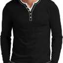 Aimeilgot Mens Henley Long Sleeve Shirts Front Placket Casual T-Shirts Washed Soft Classic Tee, 2XL 