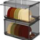 2 Pack Large Hat Organizer Box, Stackable Clear Baseball Caps Holder Box Containers with Sliding Door for Hats Snapback Cap Storage, Hat Rack Display Case, Holds 20 Hats Each -Black