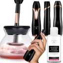 Kleem Organics Electric Makeup Brush Cleaner Machine with FREE Makeup Cleaner Shampoo - Automatic Cleaning, Spinning Dryer, Black, Dual-fiber Bristles, For Eyeshadow, Foundation