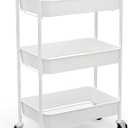 CAXXA 3-Tier Rolling Metal Storage Organizer - Mobile Utility Cart Kitchen Cart with Caster Wheels, White