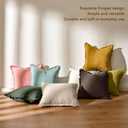 AmHoo Pack of 2 Linen Pillow Covers with Tassels Fringed Decorative Rustic Natural Throw Pillowcase Cushion for Couch Sofa Bedroom 16 x 16-Inch Green