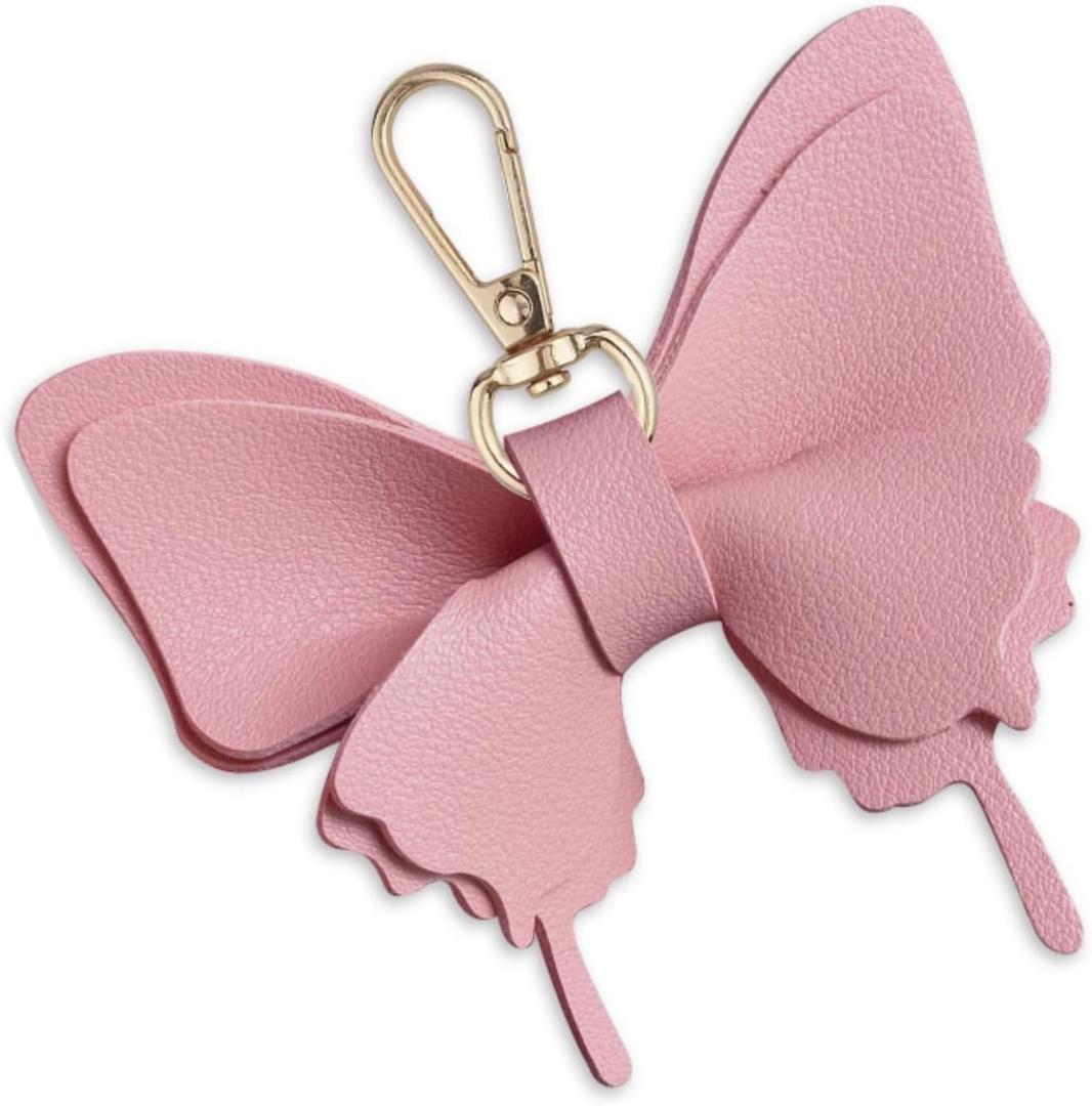 Butterfly Bag Charm,keychain Leather Handbag Charm for Purse Backpack Bag Accessories (Pink)