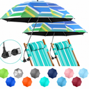 2 PACK Beach Umbrella with Clamp, 360 ° Adjustable Umbrellas for Chair, UPF50+ Umbrella for Beach Chair, Patio Chair, Wheelchair, Camping Chair, Golf Carts (Chair Not Included)