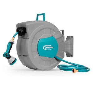 MOLACHI Retractable Garden Hose Reel, 1/2 Inch x 100 ft Wall Mounted Hose Reel, with 9- Function Sprayer Nozzle, Any Length Lock, Return System and 180 Deg Swivel Bracket