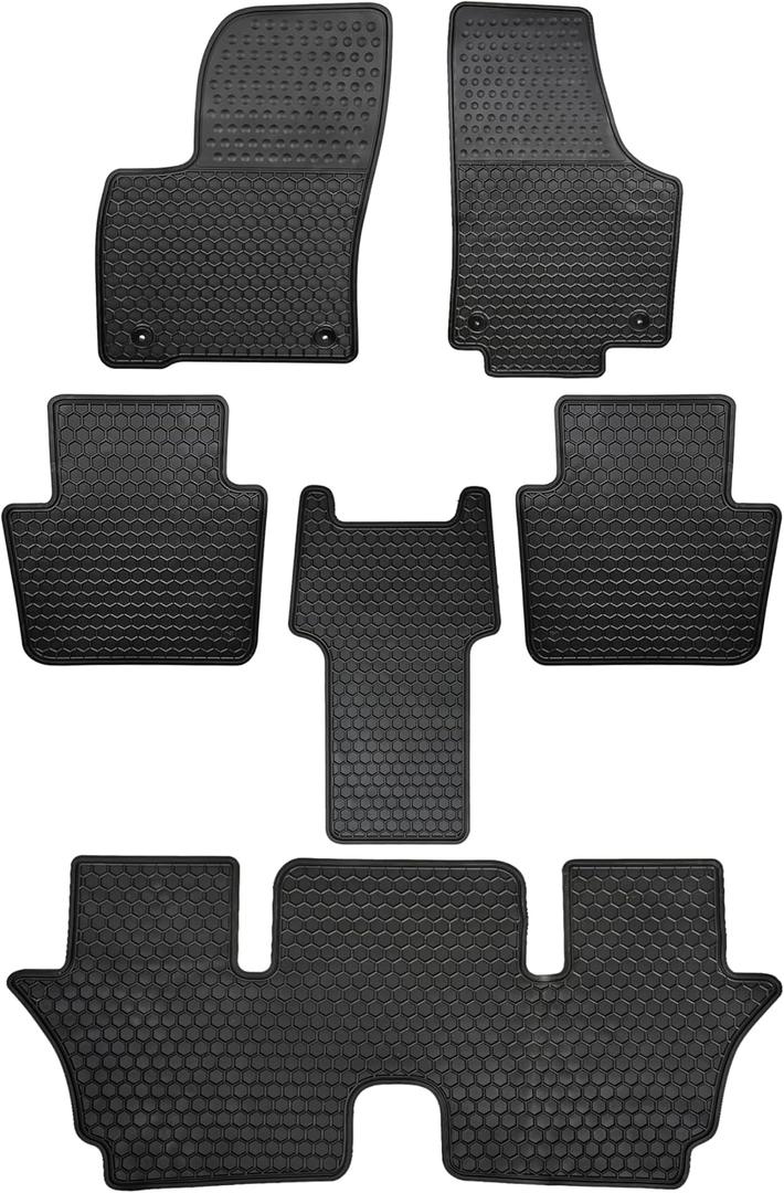 Car Floor Mats Custom Fit for Volkswagen VW Atlas 2018-2025 with 2nd Row Bucket Seats Black Rubber Auto Liner Mats All Weather Protection Heavy Duty Odorless