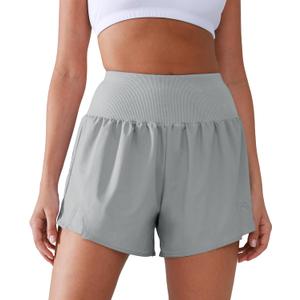 Women's High Waisted Running Shorts with Spandex, Athletic Shorts for Women Light and Airy with Wind-Resistant Fabric (Gray)