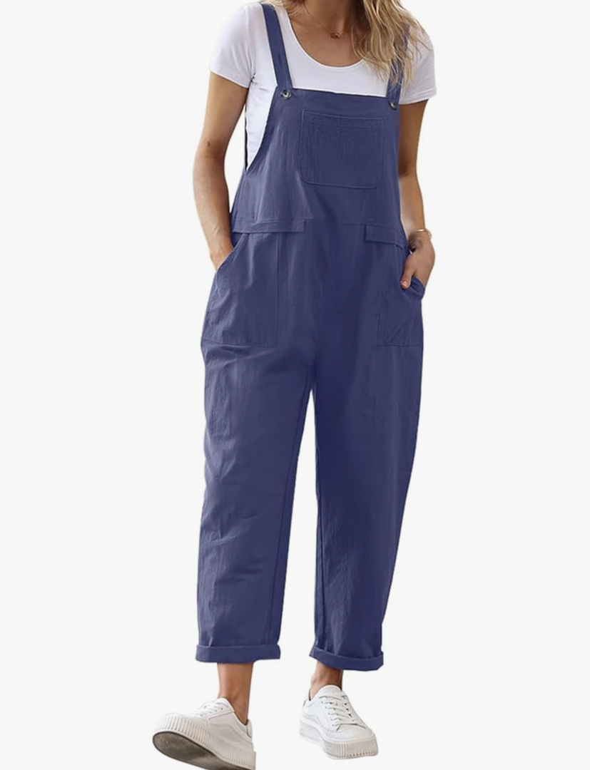 Women Long Casual Loose Bib Pants Overalls Baggy Rompers Jumpsuits with Pockets, 3XL, Purple
