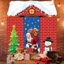 4 Pcs 98 Inch Christmas Santa Claus Door Cover Decorations Xmas House Classroom Door Banner Hanging Backdrop Porch Sign for Holiday Classroom Photography Photo Background Home Party Decor