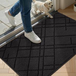 hicorfe Indoor Door Mat,32"x20" Non Slip Absorbent Door Mat Indoor Entrance,TPR Backing Dirt Trap Entryway Rug,Washable Low-Profile Stylish Welcome Mat for Hallway,Front Back Door,Kitchen(Black)