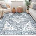 BESTSWEETIE 5x7 Area Rug Washable Rugs for Living Room, No Pile Boho Carpet for Entryway Bedroom Dinning Room, Vintage Carpet Print Distressed Non-Slip, 5 x 7 ft, Blue Grey White