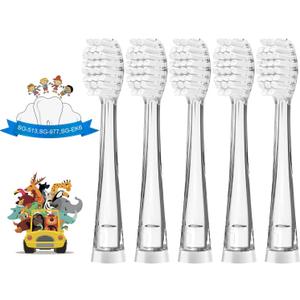 TEETECK 5 Pack Kids Toothbrush Replacement Heads Compatible with SEAGO- 513/ 977/ EK6, Compatible with Brush-Baby WildOnes/ KIDZSONIC（Not BabySonic Series）, Compatible with Dada-Tech-BB1/ 977/ K6