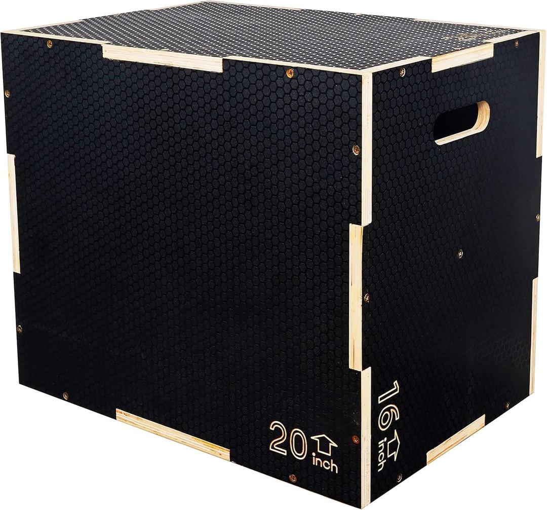 3 in 1 Non-Slip Wooden Plyo Box Plyometric Box Jumping Exercise, (Black)