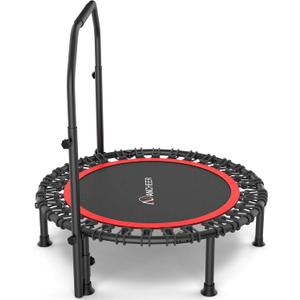ANCHEER 40"/48" Foldable Mini Trampoline,Max Load 450lbs/550lbs Indoor Trampoline,with 4 Level Adjustable Foam Handle and Resistance Bands,Adult Exercise Trampoline for Home, Garden, and Gym