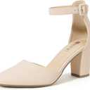 IDIFU IN3 Closed Toe Heels for Women High Chunky Block Heels Women's Pumps Comfortable Dressy Wedding Bride Party Homecoming Prom Work Shoes Fashion Ankle Strap Round Toe Dress Shoes (Pink) Size 8.5