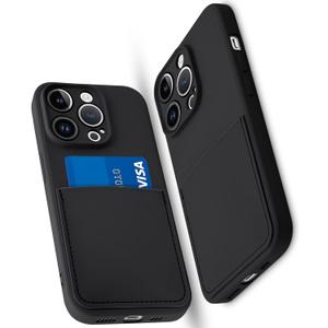 Silicone Wallet Phone Case for iPhone 14 Pro 6.1 Inch with Credit Card Holder Pocket, Full-Body Bumper Protection Camera Protect Case (Black)