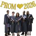 2 x Prom 2026 Banner, 2026 Prom Night Bunting Decorations, Class of 2026 Graduation Party Decorations, College High School Grad Party Supplies, Gold Glitter