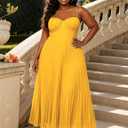 Womens Pleated A-Line Ruched Sleeveless Prom Dress Adjustable Spaghetti Strap Backless Party Gown Dress (Yellow, XL)