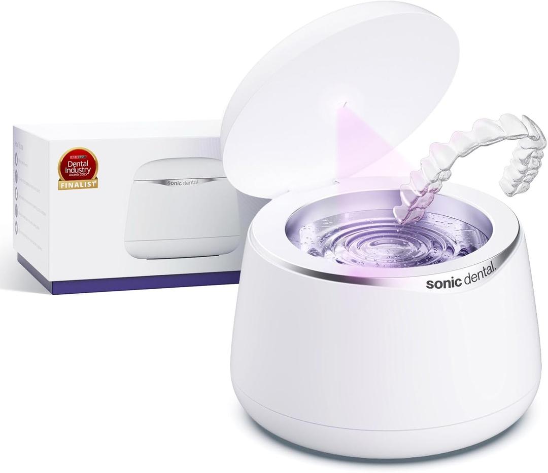 Sonic Pro Dental Cleaning Pod, 43kHz Ultrasonic Retainer Cleaner Machine for Dentures, Mouth Guards, Braces, Toothbrush Heads, Jewelry & All Dental Appliances, FSA/HSA Eligible (Pearl White)