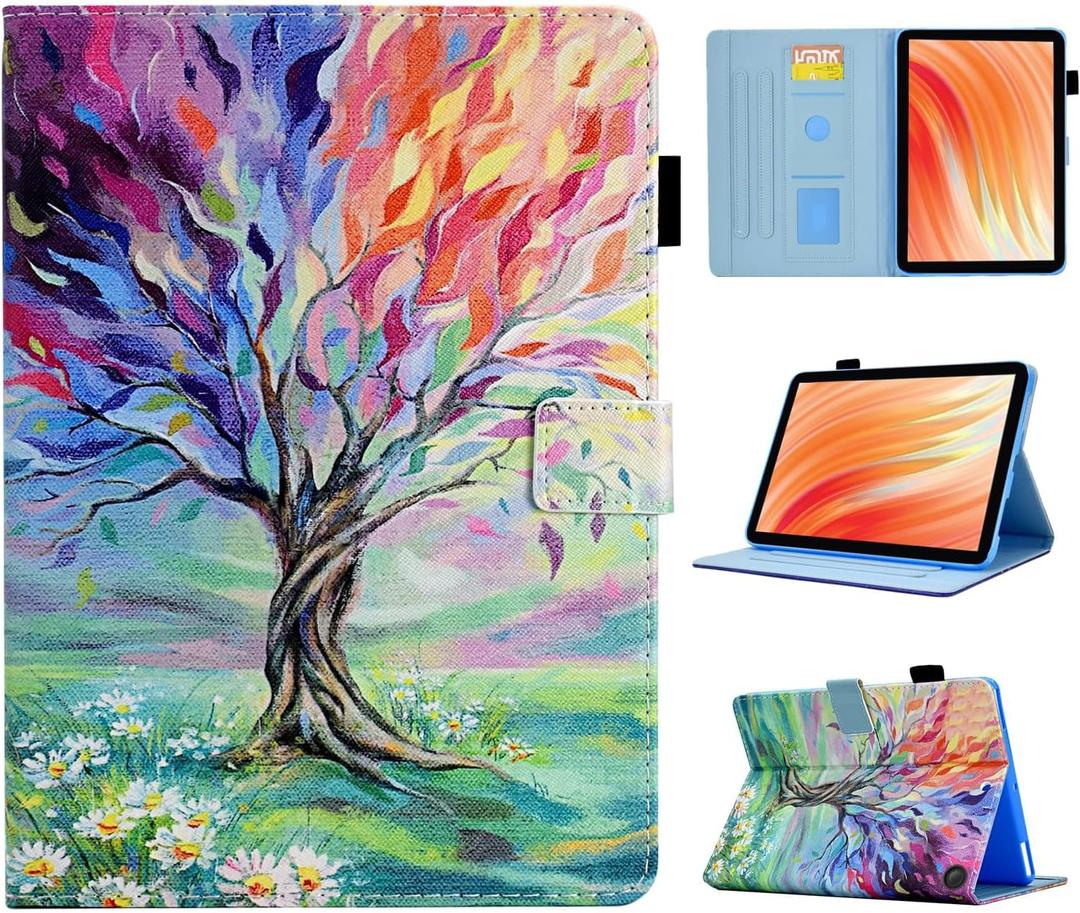 Cute Case for All-New Amazon Kindle Fire HD 10 & 10 Plus Tablet (13th/11th Generation, 2023/2021 Release) 10.1",Vegan Leather Slim Folding Stand Cover with Pocket Auto Wake/Sleep,Tree of Life