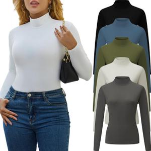 5 Piece Women's T-Shirts Turtleneck Long Sleeve Tops High Neck Fitted Layering Warm Base Fall Winter Basic Tees, S