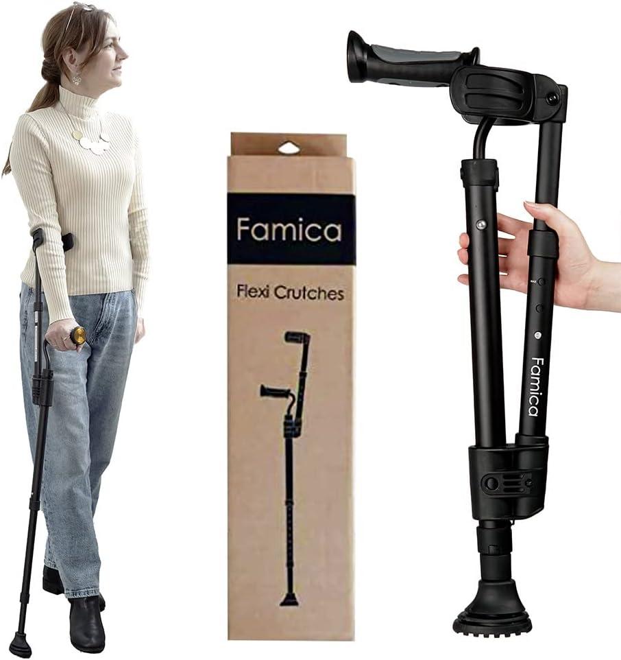 Flexi Crutch Forearm Crutches for Adults Seniors, Red Dot Award Winner, Foldable Lightweight Mobility Aid, Adjustable Height Ergonomic Handle, Non-Slip, Surgery Recovery